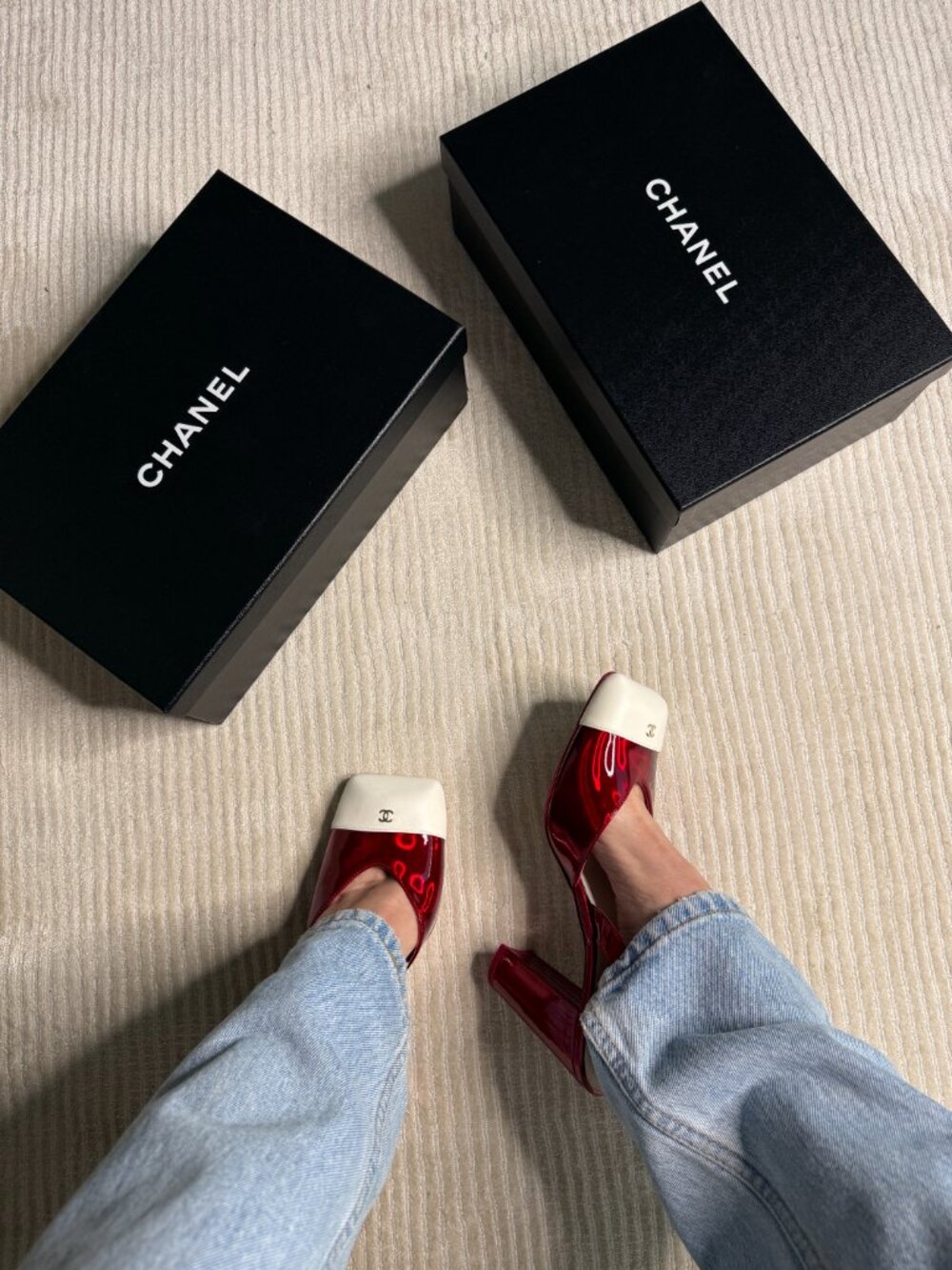 CHANEL Red & Ivory Slingbacks - Picture 8 of 9